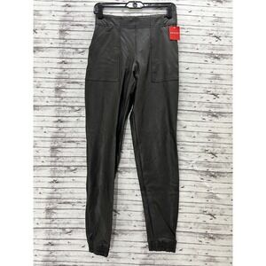 Spanx Leather Like Jogger Pants Women's Small Black Faux Lether Stretch Pull On